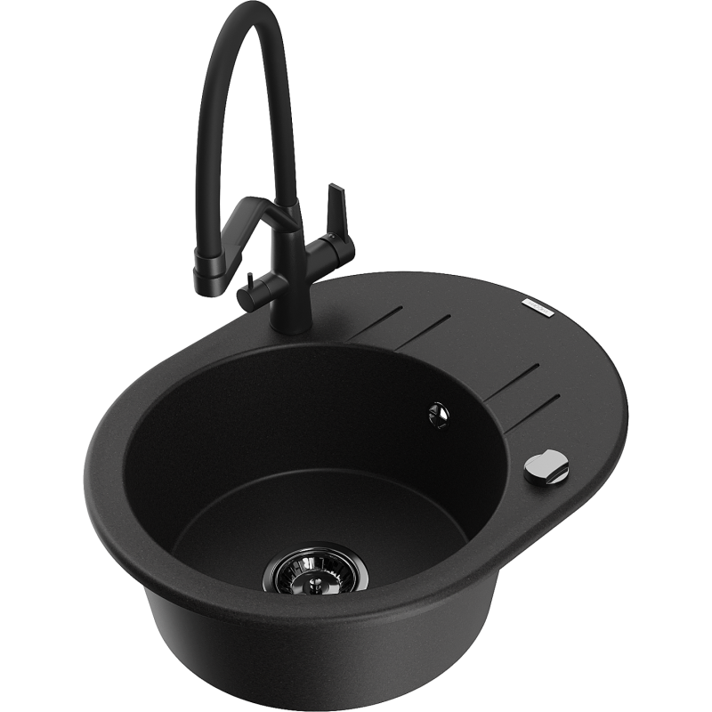 Mexen Kevin 1-compartment granite sink with a kitchen mixer tap Duo, Black - 6517-77-671701-70-B