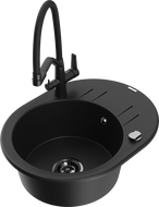 Mexen Kevin 1-compartment granite sink with a kitchen mixer tap Duo, Black - 6517-77-671701-70-B