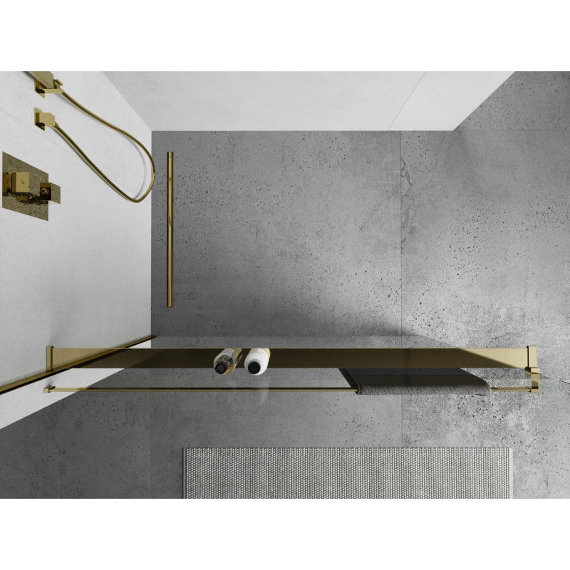 Mexen shelf for shower wall with towel rail, gold - 800-02-50