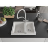 Mexen Carlos granite sink 1.5-bowl with Duo kitchen faucet, white - 6518-20-671701-02