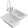 Mexen Carlos granite sink 1.5-bowl with Duo kitchen faucet, white - 6518-20-671701-02