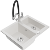 Mexen Carlos 1.5-bowl granite sink with Duo kitchen faucet, white - 6518-20-671701-07