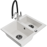 Mexen Carlos 1.5-compartment granite sink with a kitchen mixer tap Duo, white - 6518-20-671701-07-B