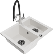 Mexen Carlos 1.5-compartment granite sink with a kitchen mixer tap Duo, white - 6518-20-671701-07-B