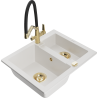 Mexen Carlos 1.5-compartment granite sink with a kitchen mixer tap Duo, white - 6518-20-671701-57-G