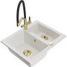 Mexen Carlos granite sink 1.5-bowl with Duo kitchen tap, white - 6518-20-671701-57-G