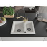 Mexen Carlos granite kitchen sink 1.5-bowl with Duo kitchen faucet, white - 6518-20-671701-57-B