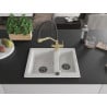 Mexen Carlos Granite Sink 1.5-Bowl with Duo Kitchen Faucet, White - 6518-20-671701-57-B