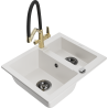 Mexen Carlos granite kitchen sink 1.5-bowl with Duo kitchen faucet, white - 6518-20-671701-57-B