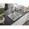 Mexen Carlos 1.5-bowl granite kitchen sink with Duo mixer tap, white - 6518-20-671701-70-B
