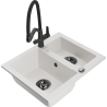 Mexen Carlos 1.5-bowl granite kitchen sink with Duo mixer tap, white - 6518-20-671701-70-B