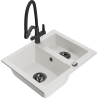Mexen Carlos 1.5-bowl granite sink with Duo kitchen faucet, white - 6518-20-671701-70-B