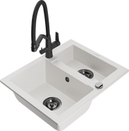 Mexen Carlos 1.5-bowl granite sink with Duo kitchen faucet, white - 6518-20-671701-70-B