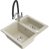 Mexen Carlos 1.5-compartment granite sink with a kitchen mixer tap Duo, Beige - 6518-69-671701-07