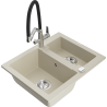 Mexen Carlos granite sink 1.5-bowl with Duo kitchen faucet, beige - 6518-69-671701-07