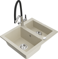 Mexen Carlos 1.5-compartment granite sink with a kitchen mixer tap Duo, Beige - 6518-69-671701-07
