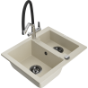 Mexen Carlos 1.5-Bowl Granite Sink with Duo Kitchen Faucet, Beige - 6518-69-671701-07-B