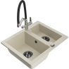 Mexen Carlos 1.5-compartment granite sink with a kitchen mixer tap Duo, Beige - 6518-69-671701-07-B