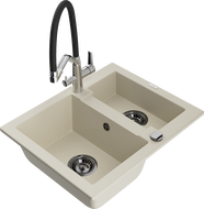 Mexen Carlos 1.5-compartment granite sink with a kitchen mixer tap Duo, Beige - 6518-69-671701-07-B
