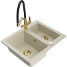 Mexen Carlos granite kitchen sink 1.5-bowl with Duo kitchen faucet, beige - 6518-69-671701-57-G