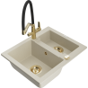 Mexen Carlos granite sink 1.5-bowl with Duo kitchen tap, beige - 6518-69-671701-57-G