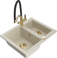 Mexen Carlos granite sink 1.5-bowl with Duo kitchen tap, beige - 6518-69-671701-57-G