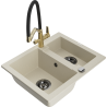 Mexen Carlos 1.5-compartment granite sink with a kitchen mixer tap Duo, Beige - 6518-69-671701-57-B