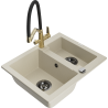 Mexen Carlos granite sink 1.5-bowl with Duo kitchen tap, beige - 6518-69-671701-57-B