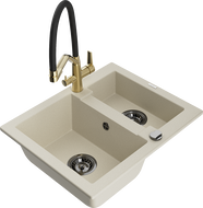 Mexen Carlos 1.5-compartment granite sink with a kitchen mixer tap Duo, Beige - 6518-69-671701-57-B