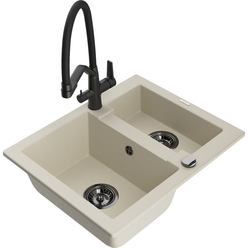 Mexen Carlos 1.5-bowl granite sink with Duo kitchen tap, beige - 6518-69-671701-70-B