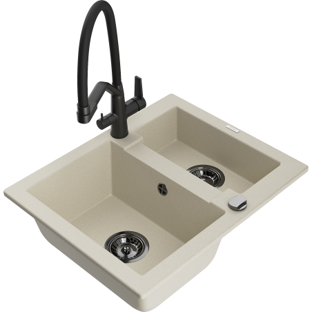 Mexen Carlos 1.5-bowl granite sink with Duo kitchen tap, beige - 6518-69-671701-70-B