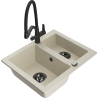 Mexen Carlos 1.5-Bowl Granite Sink with Duo Kitchen Faucet, Beige - 6518-69-671701-70-B