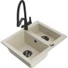 Mexen Carlos granite sink 1.5-bowl with Duo kitchen faucet, beige - 6518-69-671701-70-B