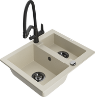 Mexen Carlos 1.5-Bowl Granite Sink with Duo Kitchen Faucet, Beige - 6518-69-671701-70-B