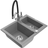 Mexen Carlos 1.5-compartment granite sink with a kitchen mixer tap Duo, grey - 6518-71-671701-07
