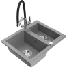 Mexen Carlos granite sink 1.5-bowl with Duo kitchen faucet, gray - 6518-71-671701-07
