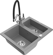 Mexen Carlos 1.5-compartment granite sink with a kitchen mixer tap Duo, grey - 6518-71-671701-07