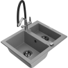 Mexen Carlos granite sink 1.5-bowl with Duo kitchen tap, grey - 6518-71-671701-07-B