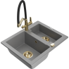 Mexen Carlos granite sink 1.5-bowl with Duo kitchen faucet, gray - 6518-71-671701-57-G