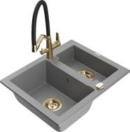 Mexen Carlos 1.5-compartment granite sink with a kitchen mixer tap Duo, grey - 6518-71-671701-57-G