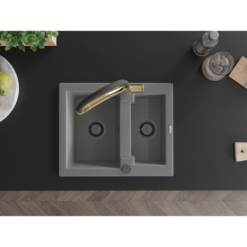 Mexen Carlos 1.5-Bowl Granite Sink with Duo Kitchen Faucet, Gray - 6518-71-671701-57-B