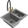 Mexen Carlos 1.5-compartment granite sink with a kitchen mixer tap Duo, grey - 6518-71-671701-57-B