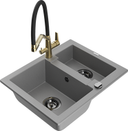 Mexen Carlos 1.5-compartment granite sink with a kitchen mixer tap Duo, grey - 6518-71-671701-57-B