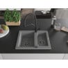Mexen Carlos granite kitchen sink 1.5-bowl with Duo kitchen tap, grey - 6518-71-671701-70-B