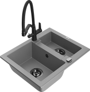 Mexen Carlos granite sink 1.5-bowl with Duo kitchen faucet, gray - 6518-71-671701-70-B