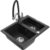Mexen Carlos 1.5-compartment granite sink with a kitchen mixer tap Duo, Black/ silver metallic - 6518-73-671701-07