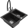 Mexen Carlos granite sink 1.5-bowl with Duo kitchen faucet, black/silver metallic - 6518-73-671701-07