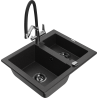 Mexen Carlos 1.5-compartment granite sink with a kitchen mixer tap Duo, Black/ silver metallic - 6518-73-671701-07-B