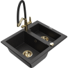 Mexen Carlos 1.5-Bowl Granite Sink with Duo Kitchen Faucet, Black/Silver Metallic - 6518-73-671701-57-G