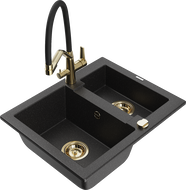 Mexen Carlos granite sink 1.5-bowl with Duo kitchen tap, black/silver metallic - 6518-73-671701-57-G